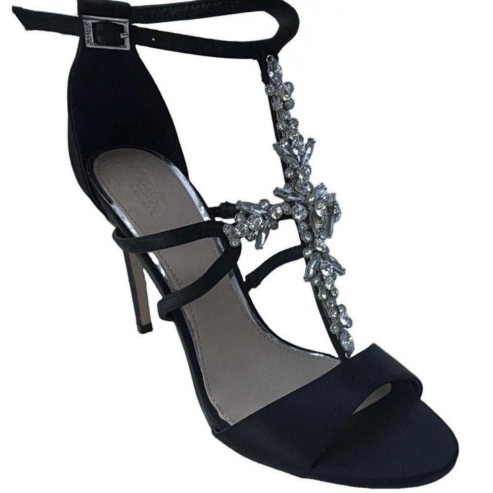 Jewel Badgley Mischka Black Rhinestone evening Heels Women's Size 9 glam luxe